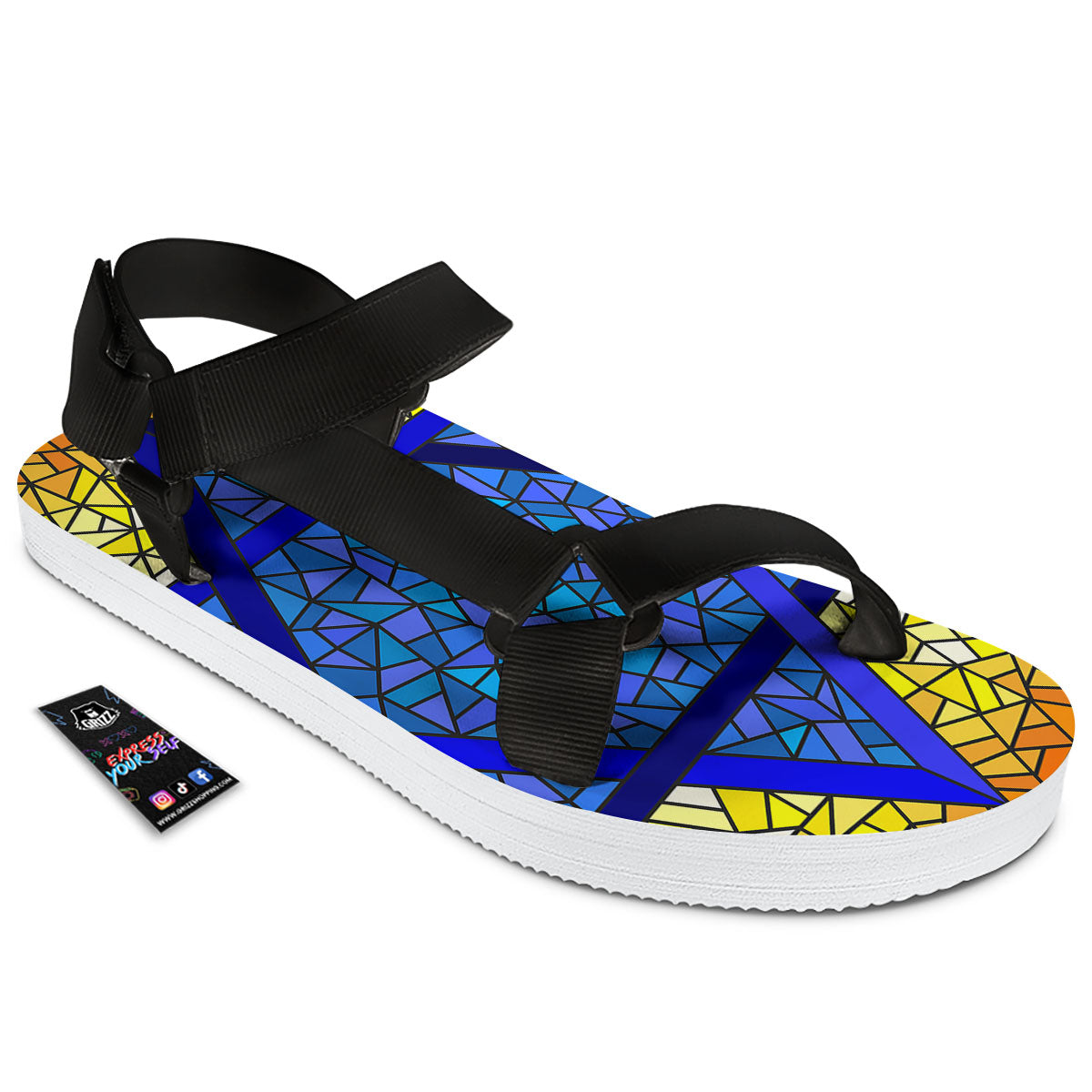 Star of David Stained Glass Print Black Open Toe Sandals-grizzshop