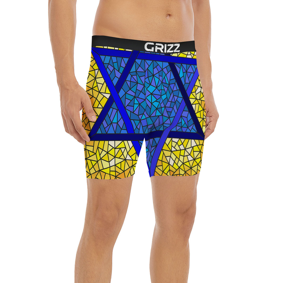 Star of David Stained Glass Print Boxer Briefs-grizzshop