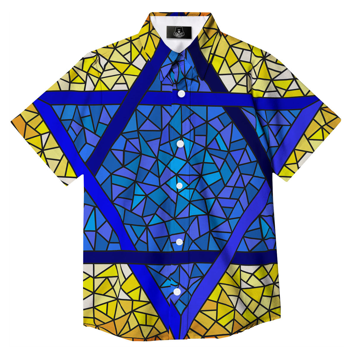 Star of David Stained Glass Print Button Up Shirt-grizzshop