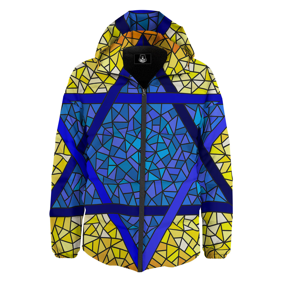 Star of David Stained Glass Print Down Jacket-grizzshop