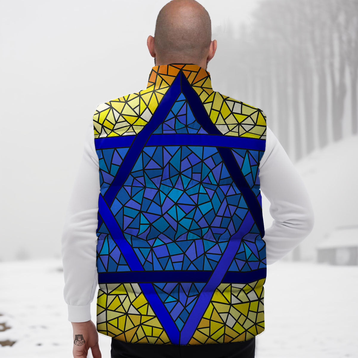 Star of David Stained Glass Print Down Vest
