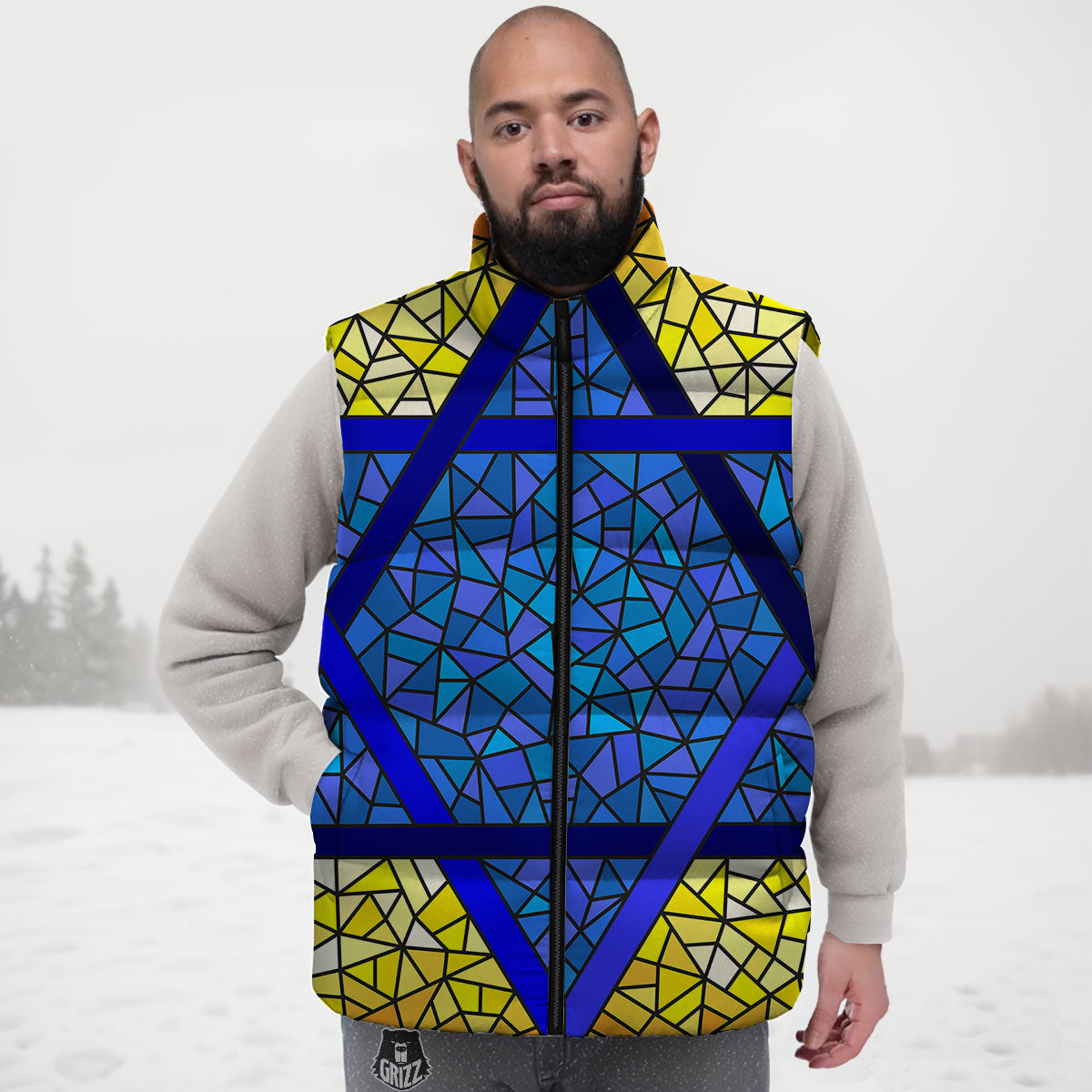 Star of David Stained Glass Print Down Vest