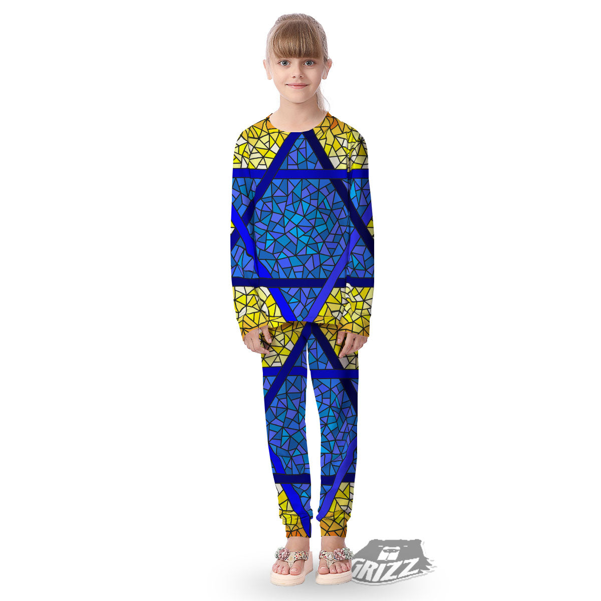 Star of David Stained Glass Print Kid's Pajamas-grizzshop