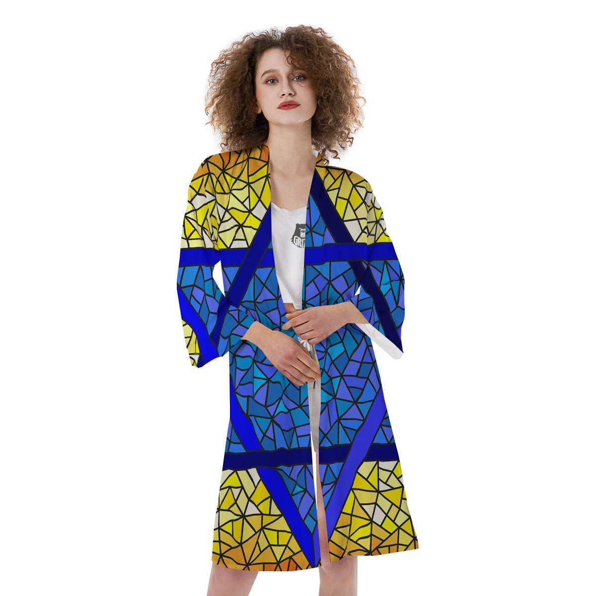 Star of David Stained Glass Print Kimono-grizzshop