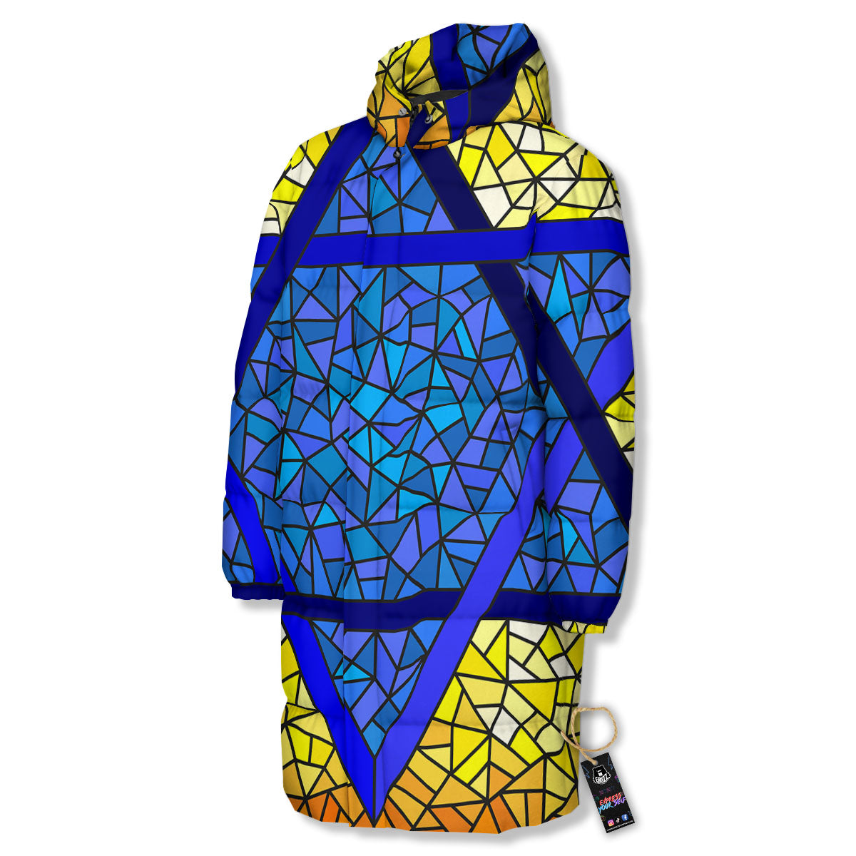 Star of David Stained Glass Print Long Down Jacket-grizzshop