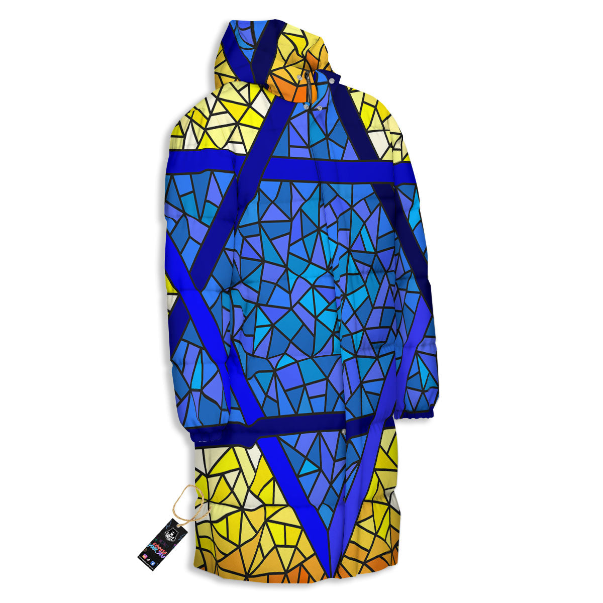 Star of David Stained Glass Print Long Down Jacket-grizzshop