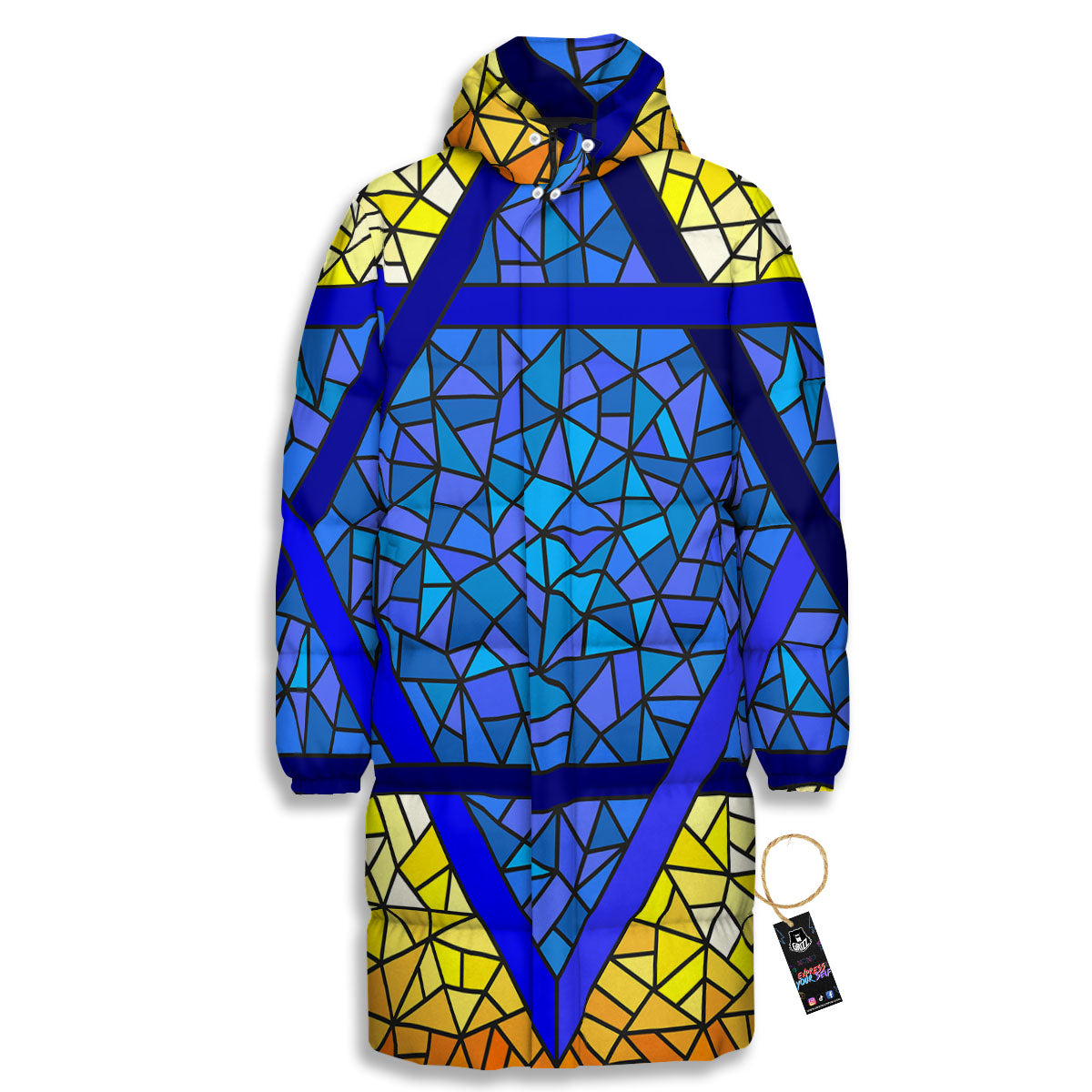 Star of David Stained Glass Print Long Down Jacket-grizzshop