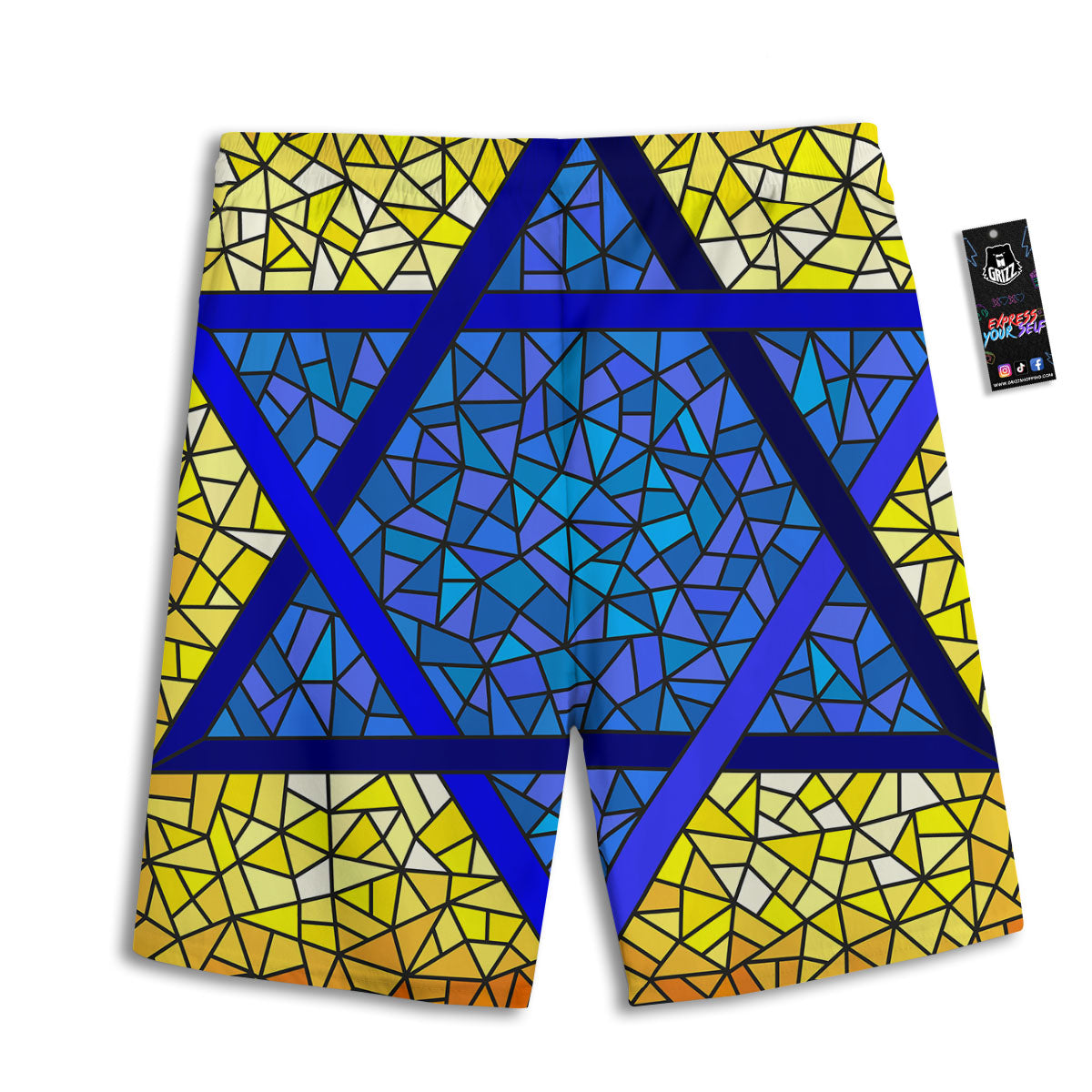 Star of David Stained Glass Print Men's Athletic Shorts