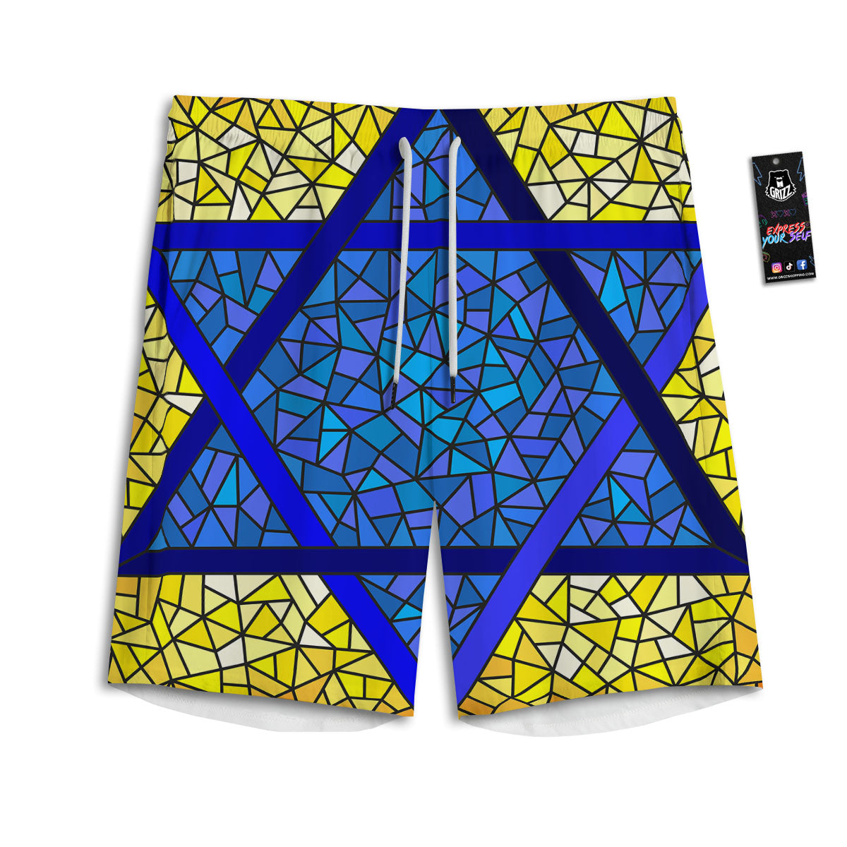 Star of David Stained Glass Print Men's Athletic Shorts