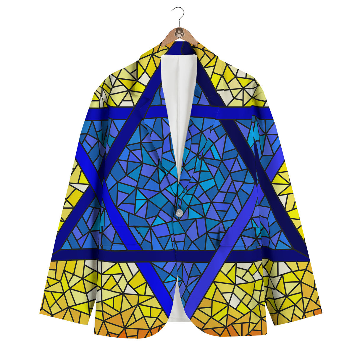 Star of David Stained Glass Print Men's Blazer-grizzshop