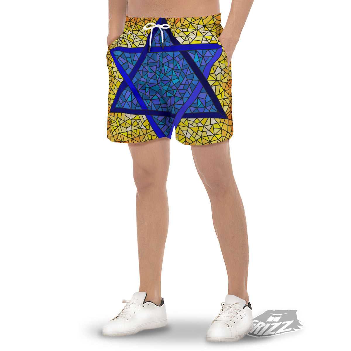 Star of David Stained Glass Print Men's Gym Shorts-grizzshop