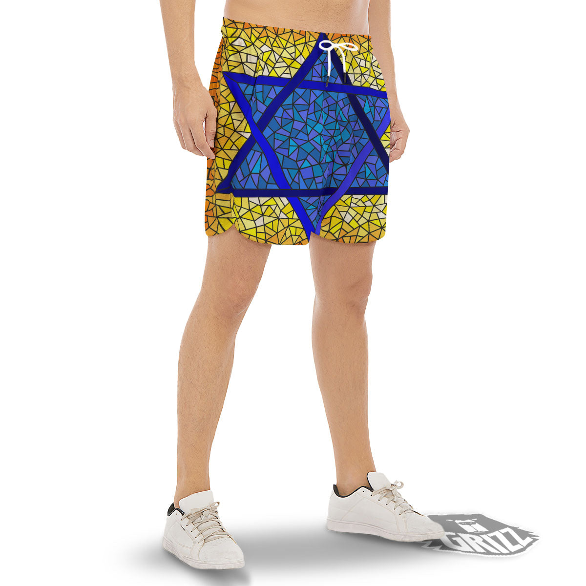 Star of David Stained Glass Print Men's Gym Shorts-grizzshop