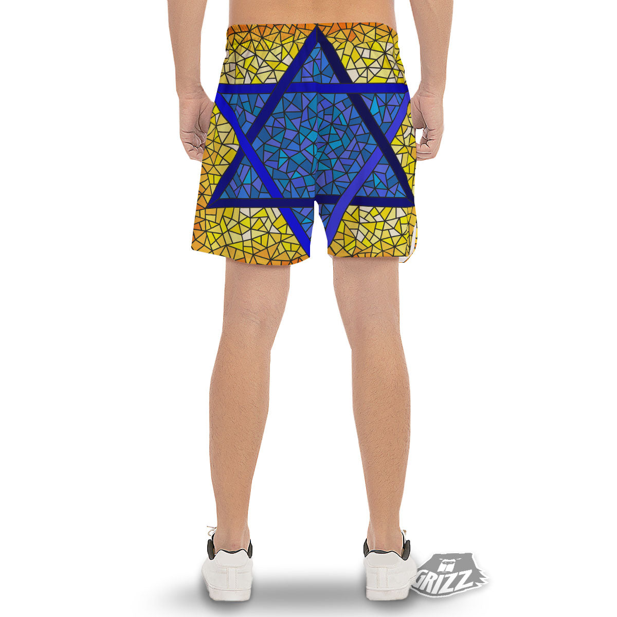 Star of David Stained Glass Print Men's Gym Shorts-grizzshop