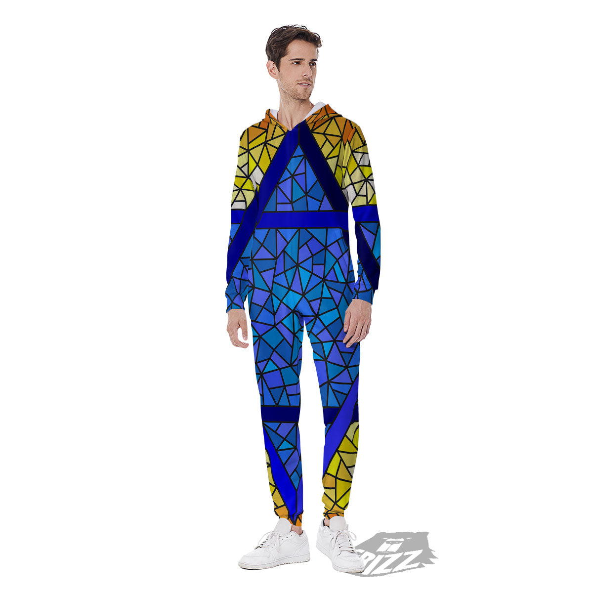 Star of David Stained Glass Print Men's Jumpsuit-grizzshop