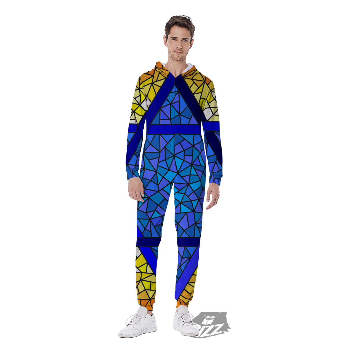 Star of David Stained Glass Print Men's Jumpsuit-grizzshop