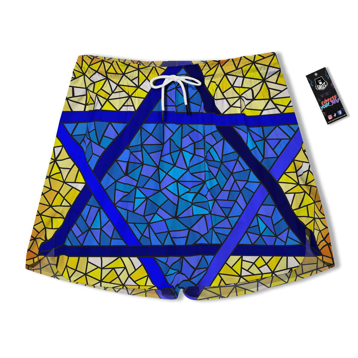 Star of David Stained Glass Print Men's Running Shorts-grizzshop
