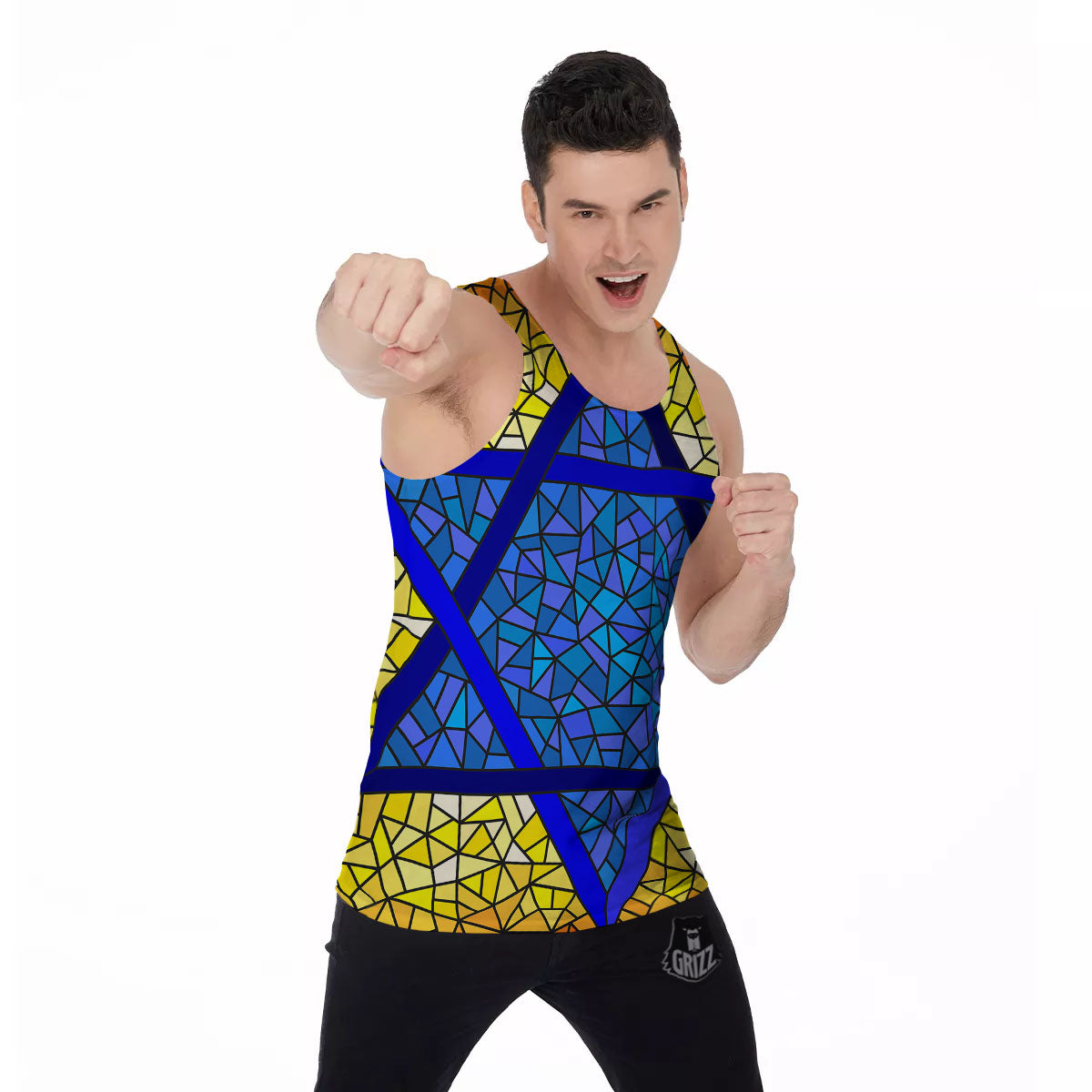 Star of David Stained Glass Print Men's Tank Top-grizzshop