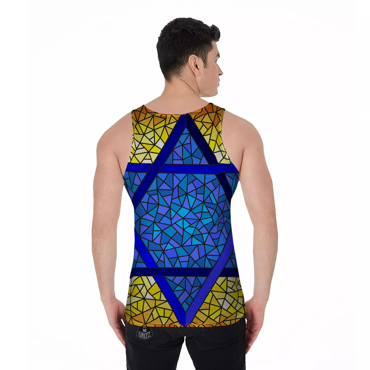 Star of David Stained Glass Print Men's Tank Top-grizzshop