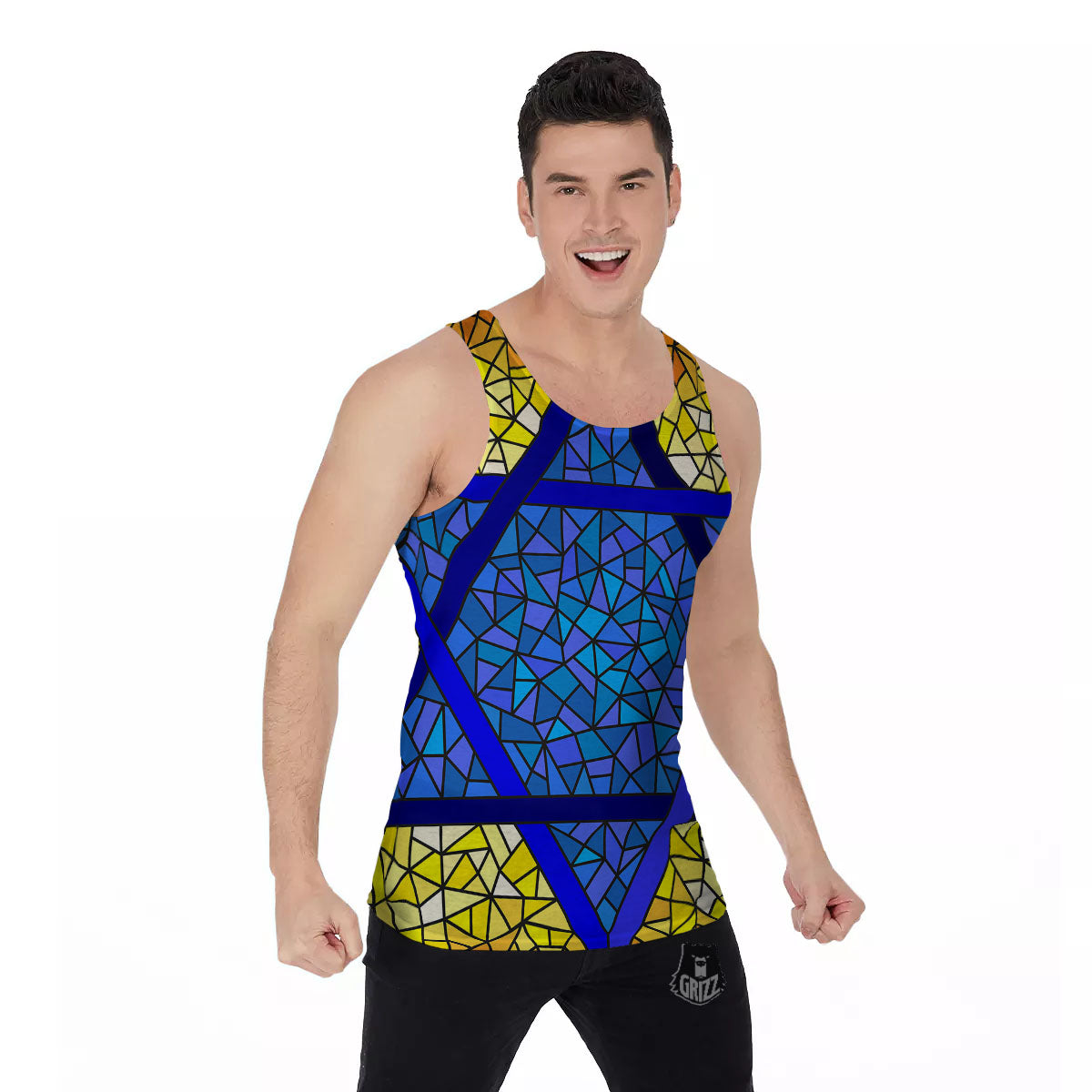 Star of David Stained Glass Print Men's Tank Top-grizzshop