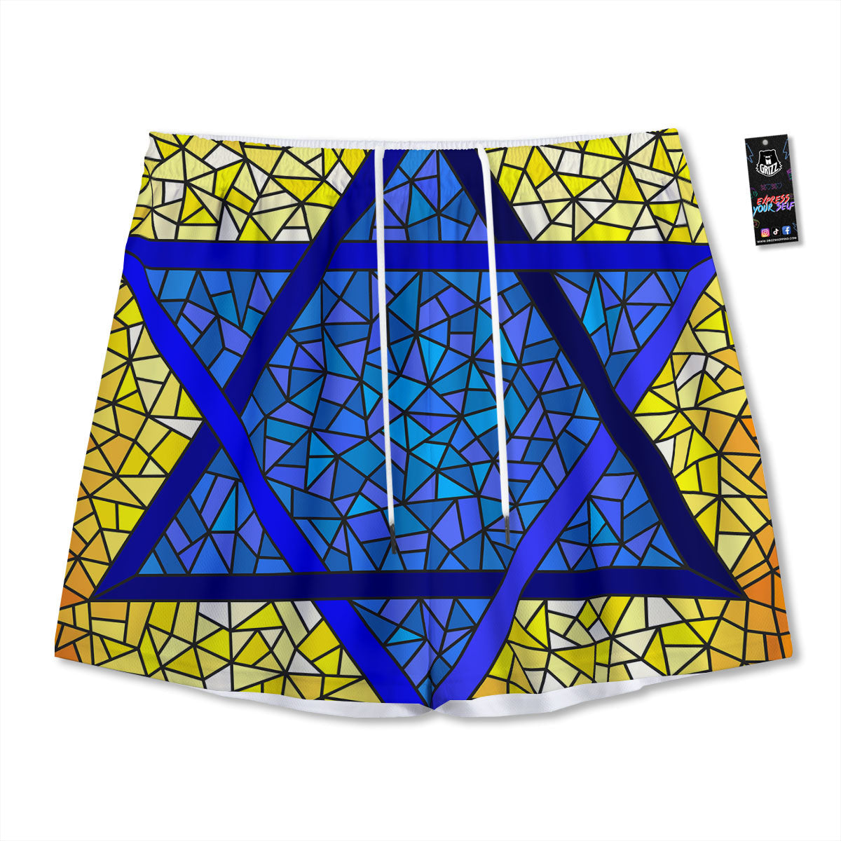 Star of David Stained Glass Print Mesh Shorts