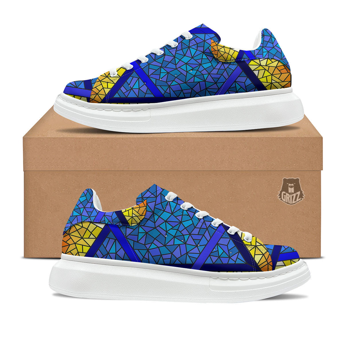 Star of David Stained Glass Print Platform Shoes-grizzshop