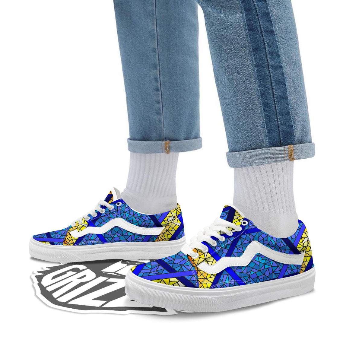 Star of David Stained Glass Print Skate Shoes-grizzshop
