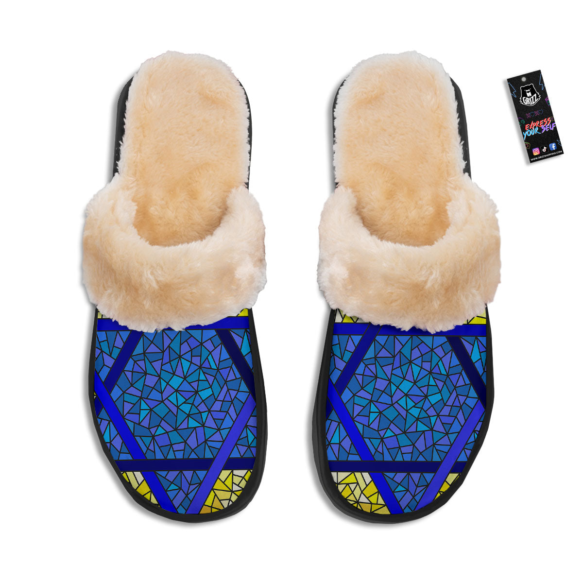 Star of David Stained Glass Print Slippers-grizzshop