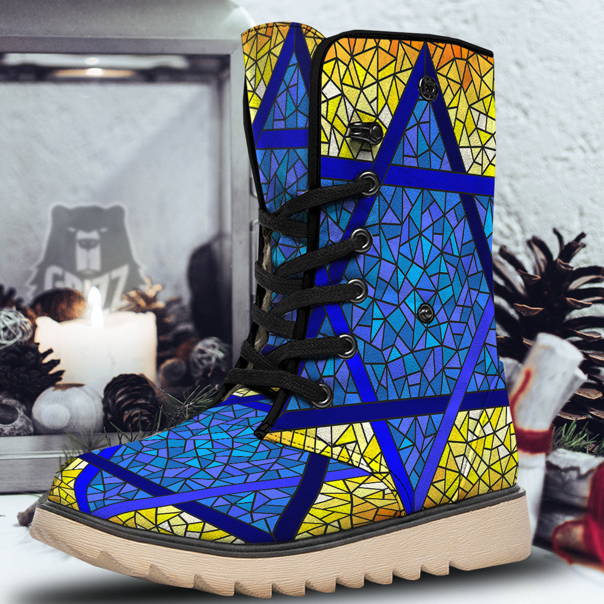 Star of David Stained Glass Print Snow Boots-grizzshop