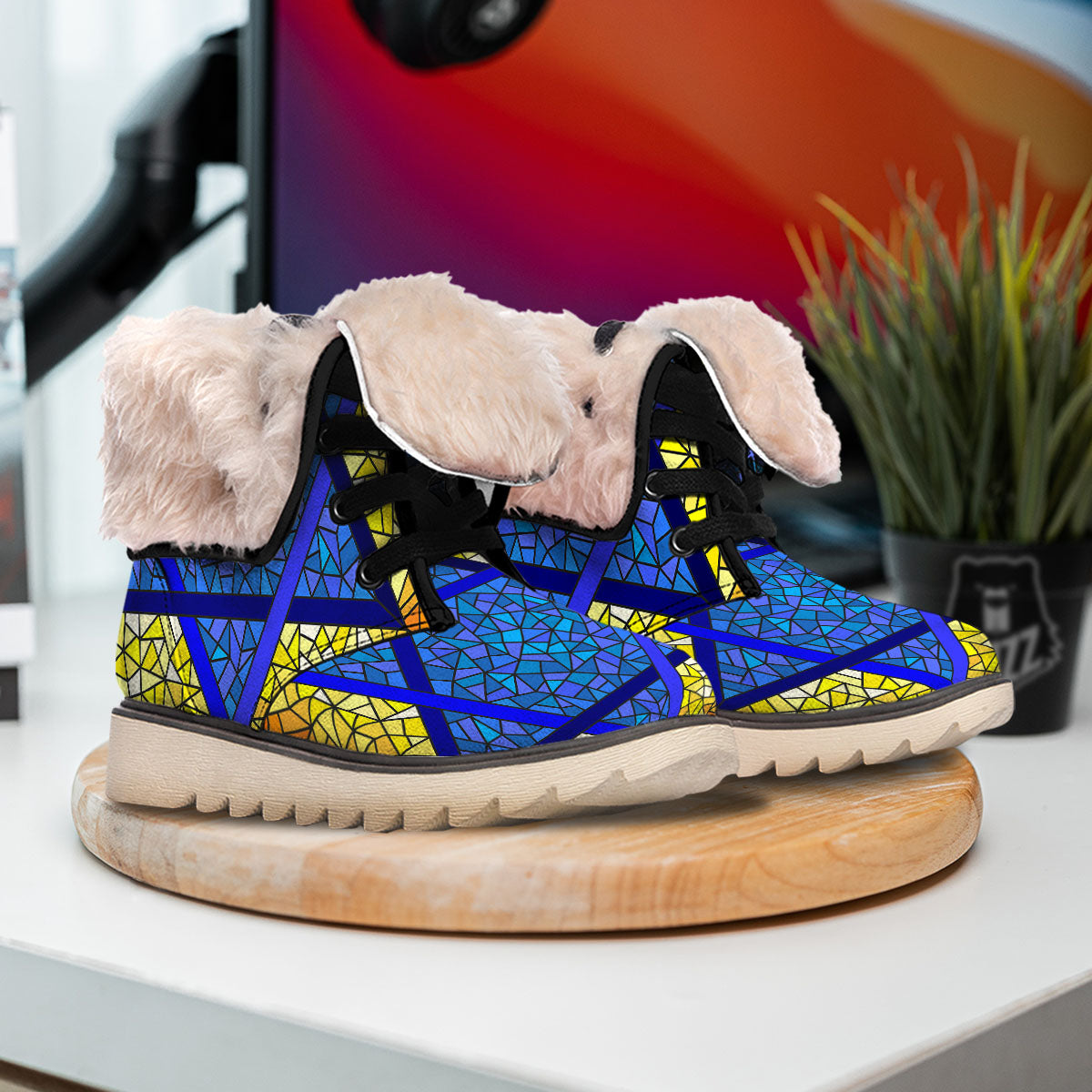 Star of David Stained Glass Print Snow Boots-grizzshop