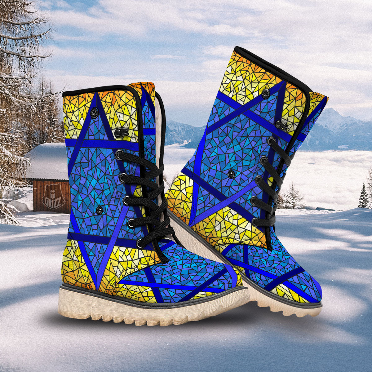 Star of David Stained Glass Print Snow Boots-grizzshop