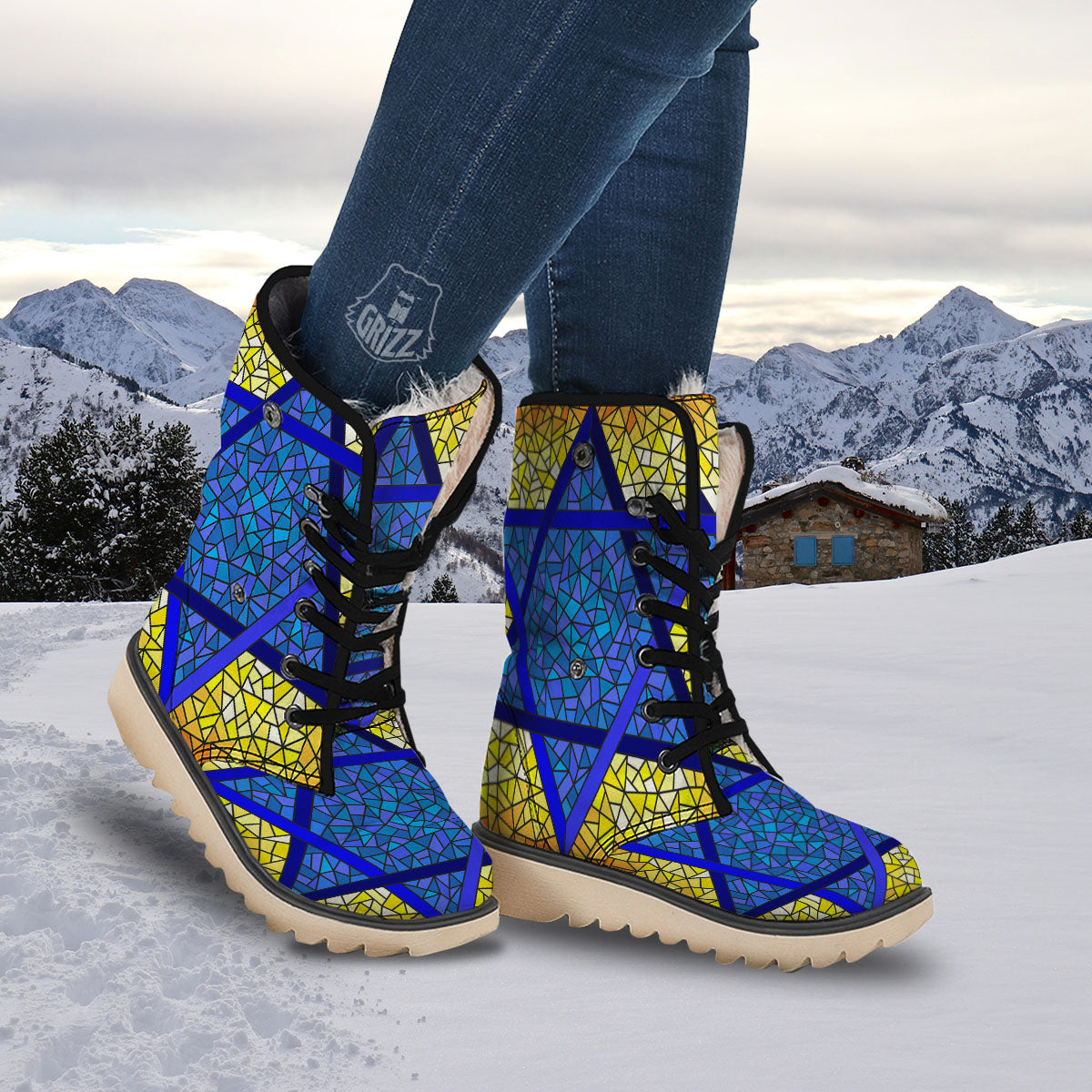 Star of David Stained Glass Print Snow Boots-grizzshop