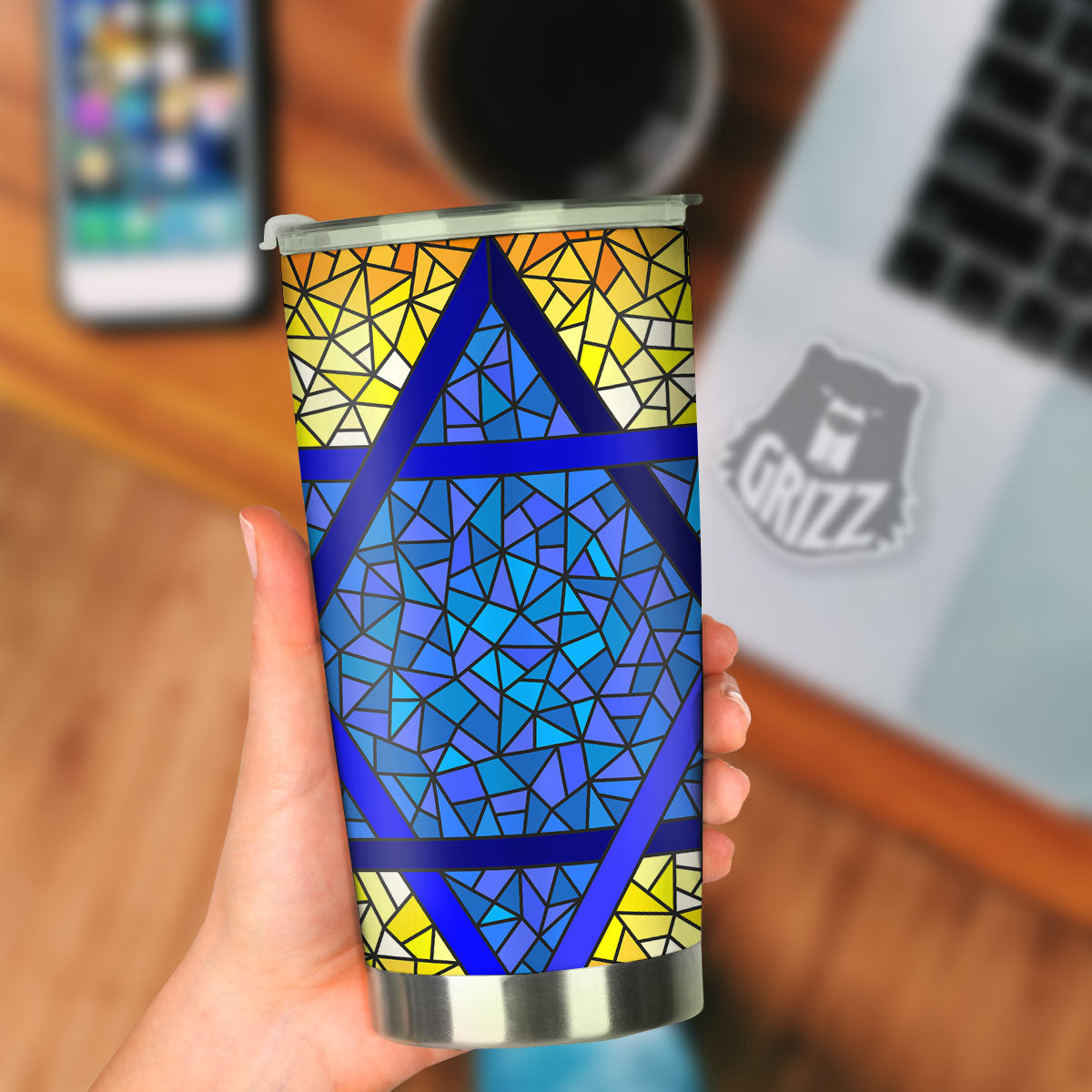 Star of David Stained Glass Print Tumbler-grizzshop