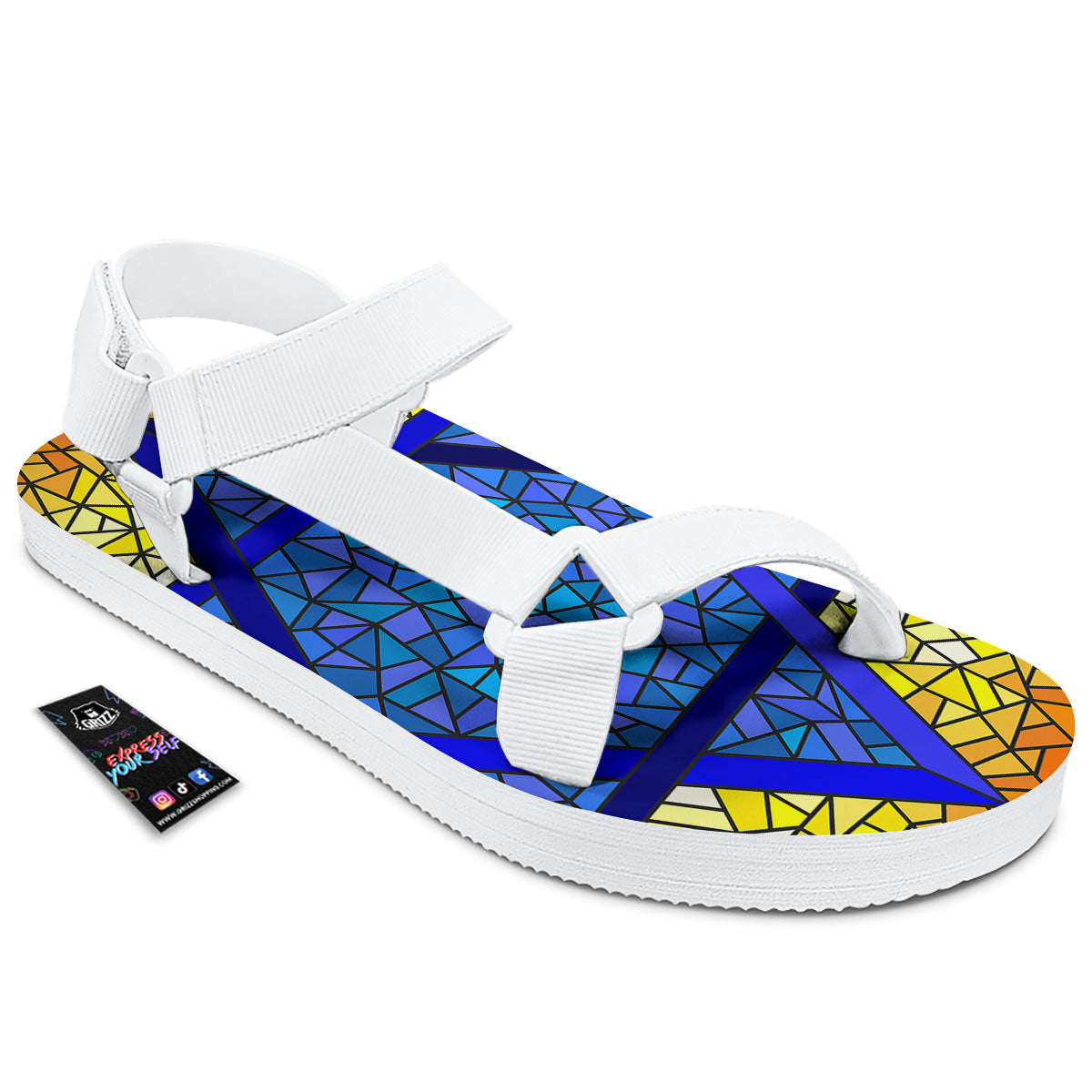 Star of David Stained Glass Print White Open Toe Sandals-grizzshop