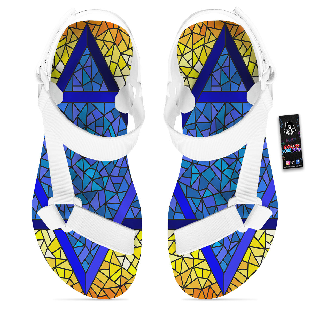 Star of David Stained Glass Print White Open Toe Sandals-grizzshop