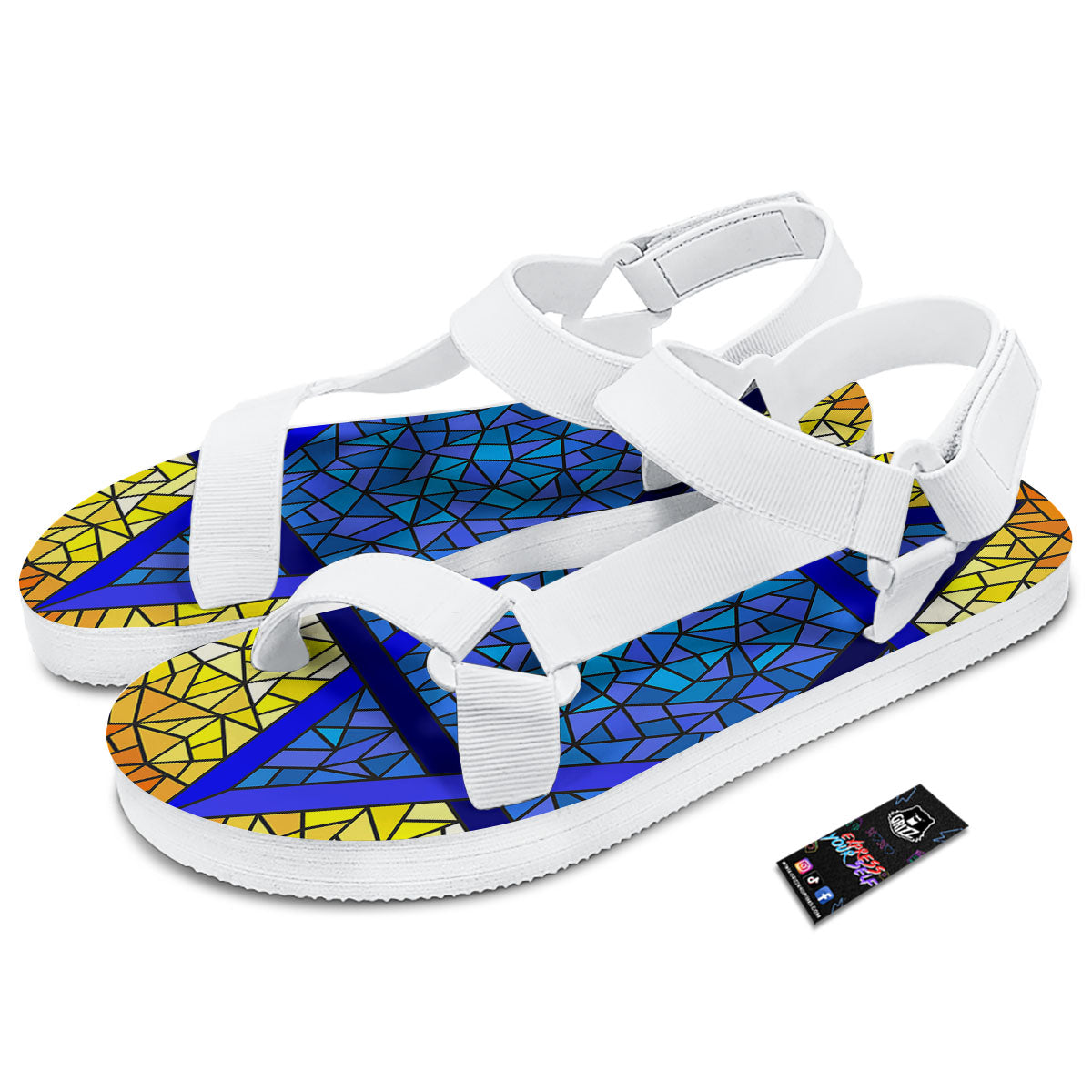 Star of David Stained Glass Print White Open Toe Sandals-grizzshop