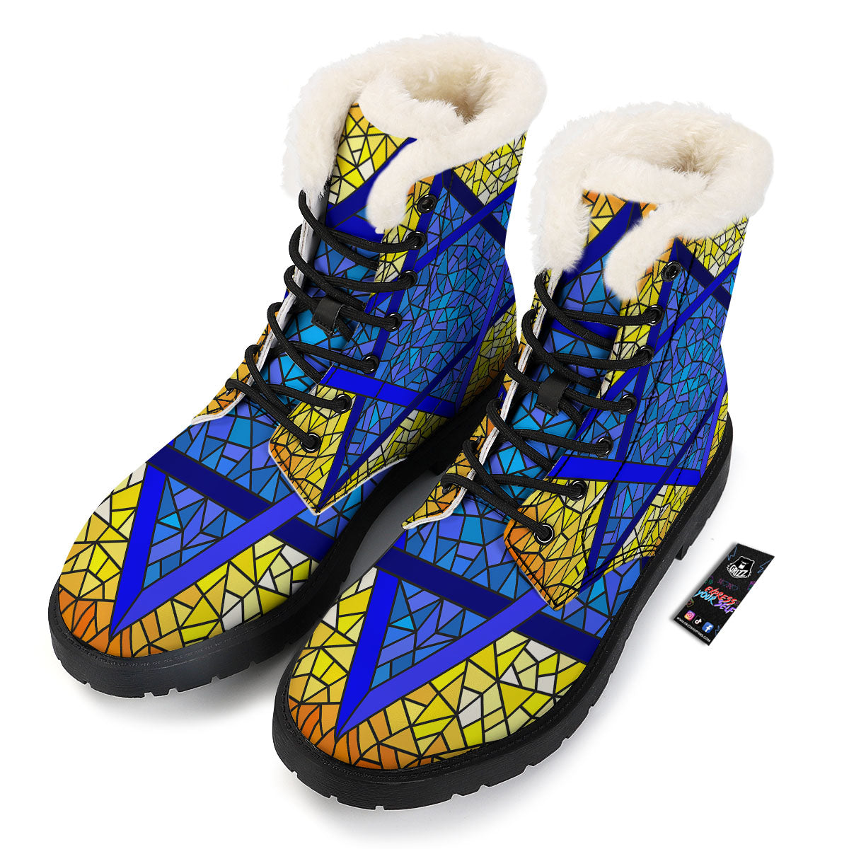 Star of David Stained Glass Print Winter Boots-grizzshop