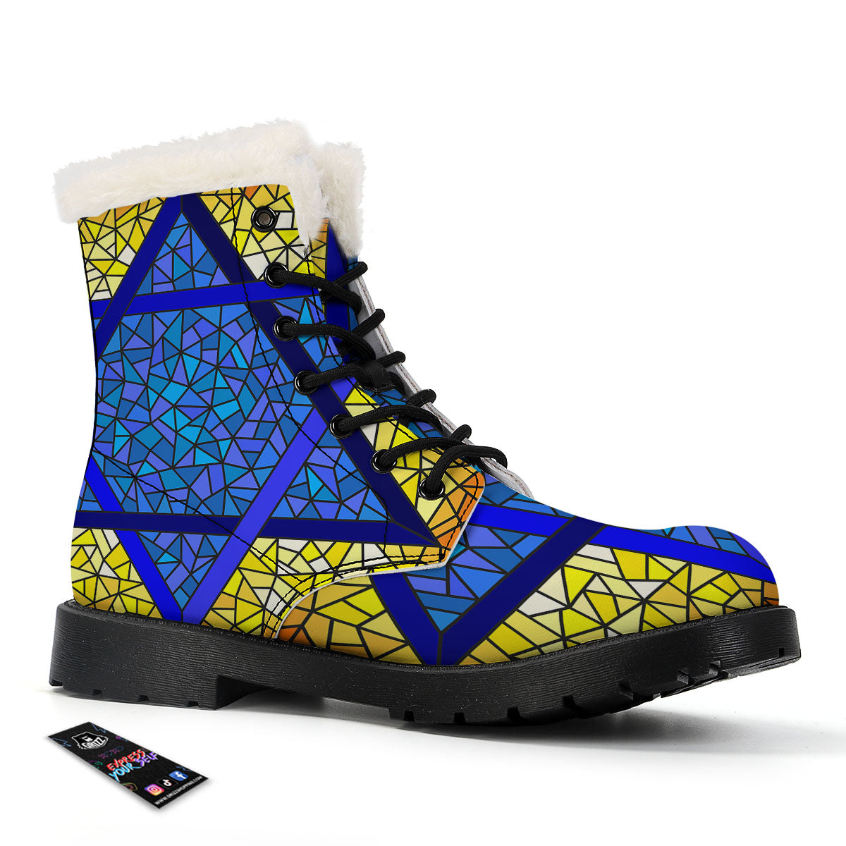 Star of David Stained Glass Print Winter Boots-grizzshop