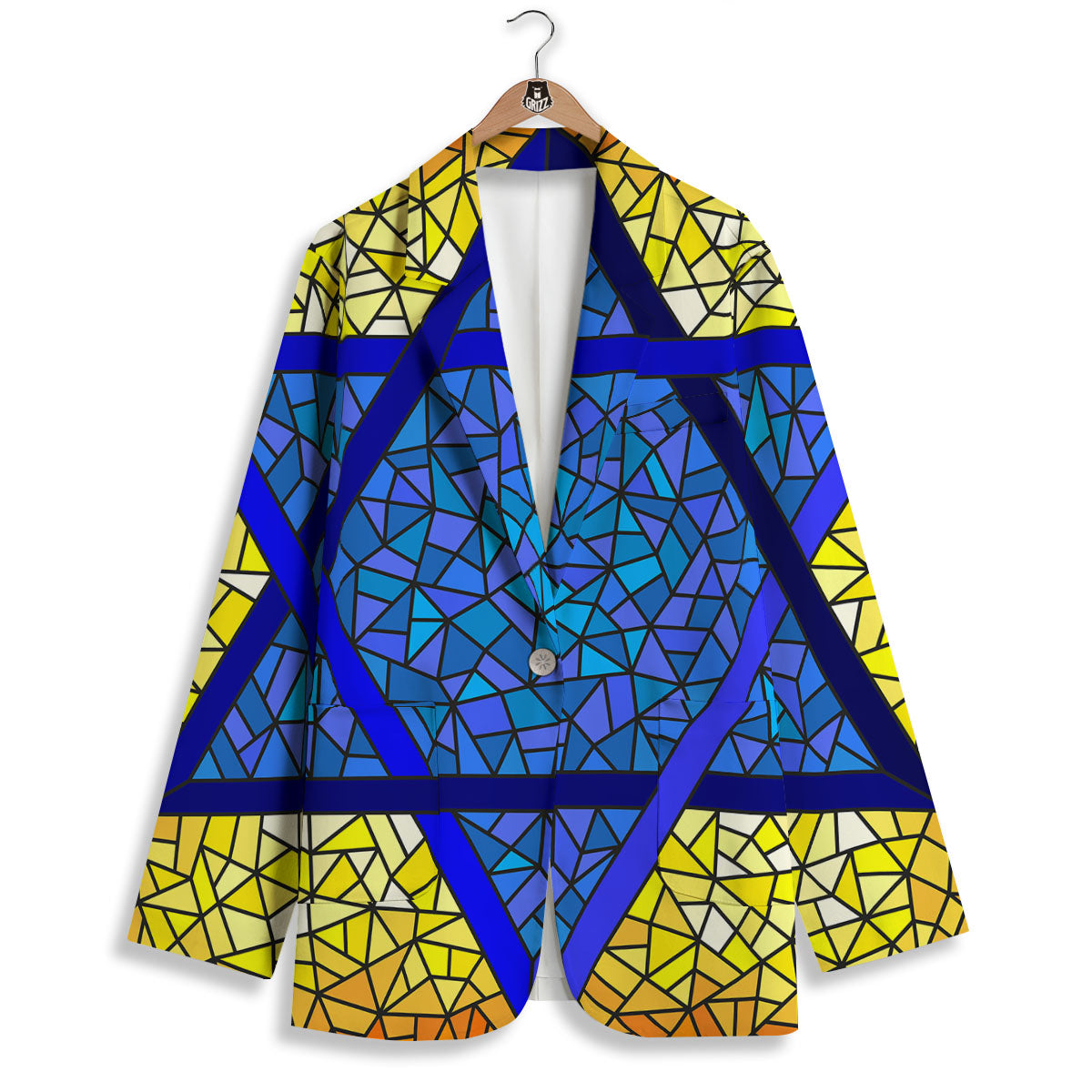 Star of David Stained Glass Print Women's Blazer-grizzshop