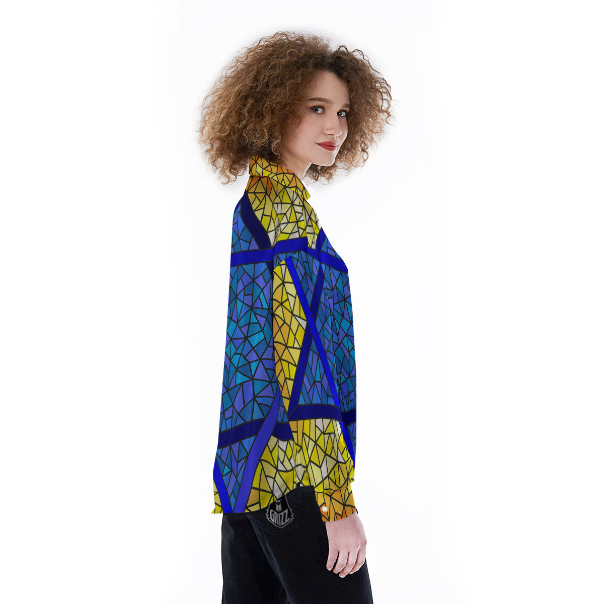 Star of David Stained Glass Print Women's Long Sleeve Shirts-grizzshop