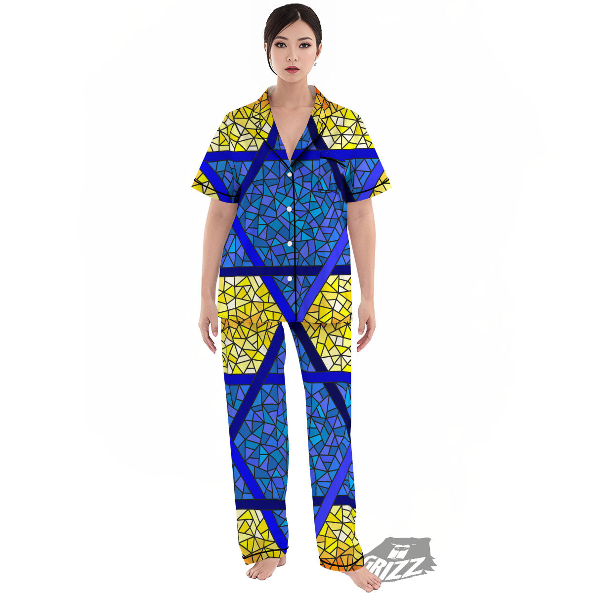 Star of David Stained Glass Print Women's Pajamas Set-grizzshop