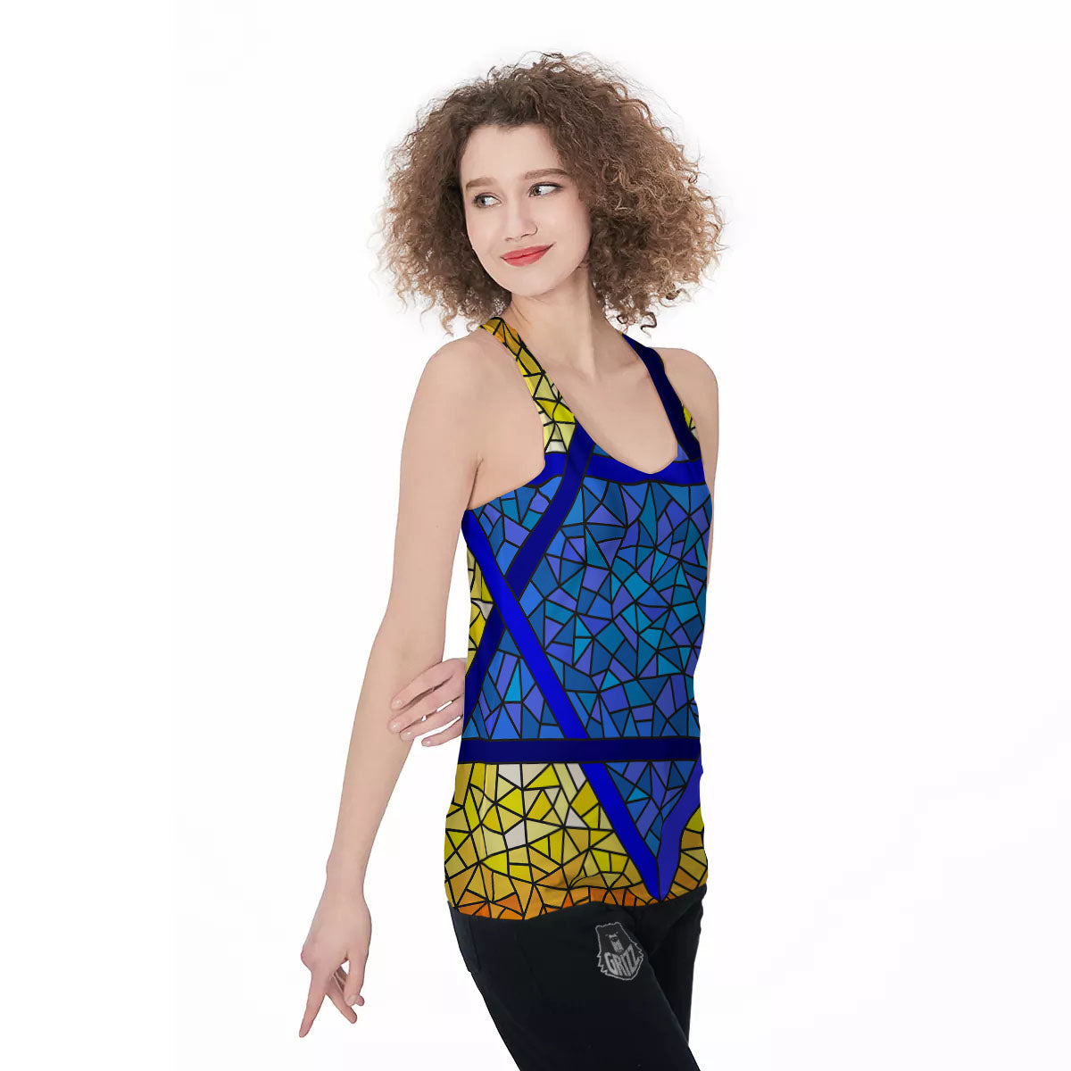 Star of David Stained Glass Print Women's Racerback Tank Top-grizzshop