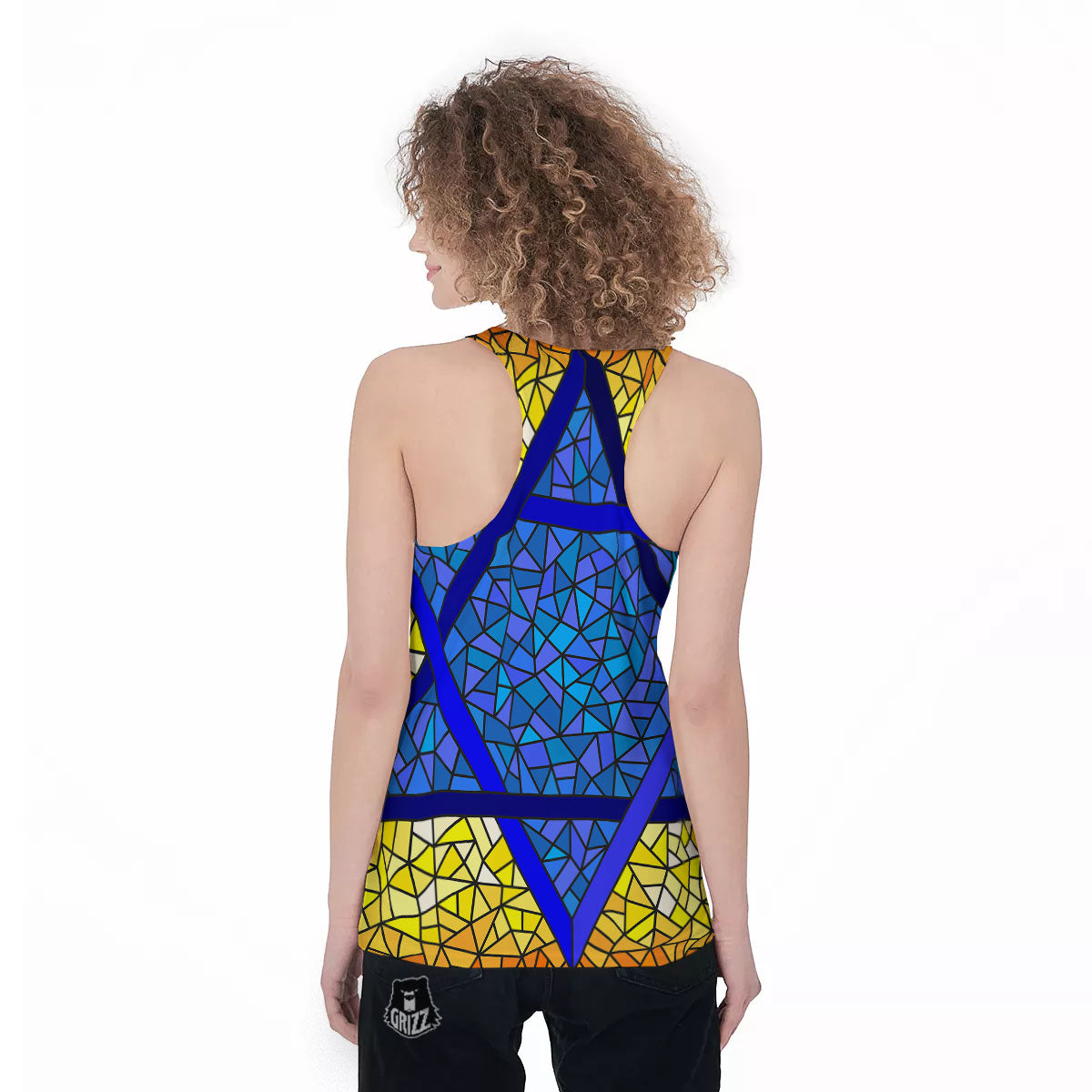 Star of David Stained Glass Print Women's Racerback Tank Top-grizzshop