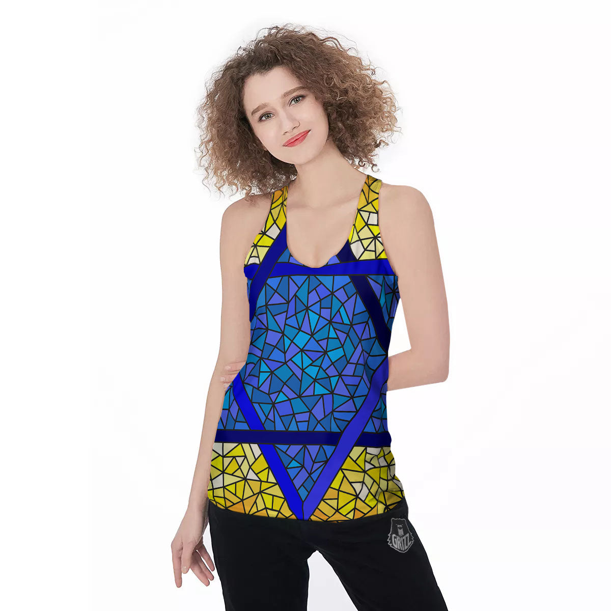 Star of David Stained Glass Print Women's Racerback Tank Top-grizzshop