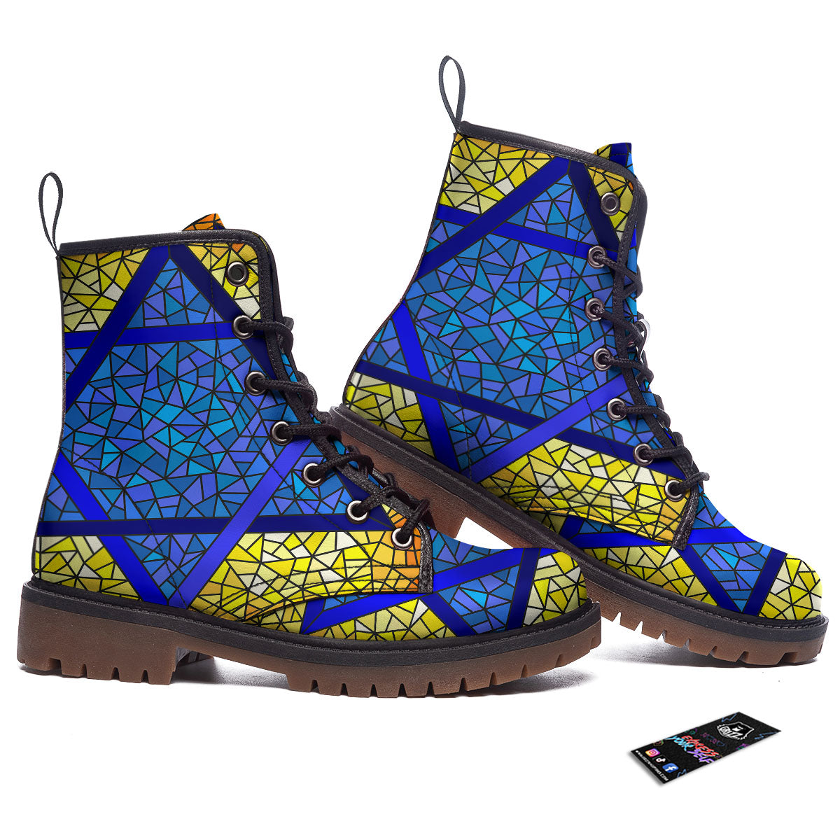 Star of David Stained Glass Print Work Boots-grizzshop