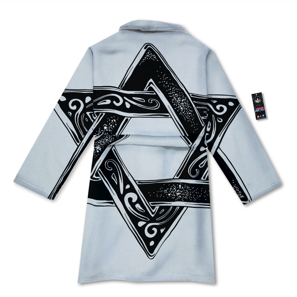 Star of David White And Black Print Bathrobe-grizzshop