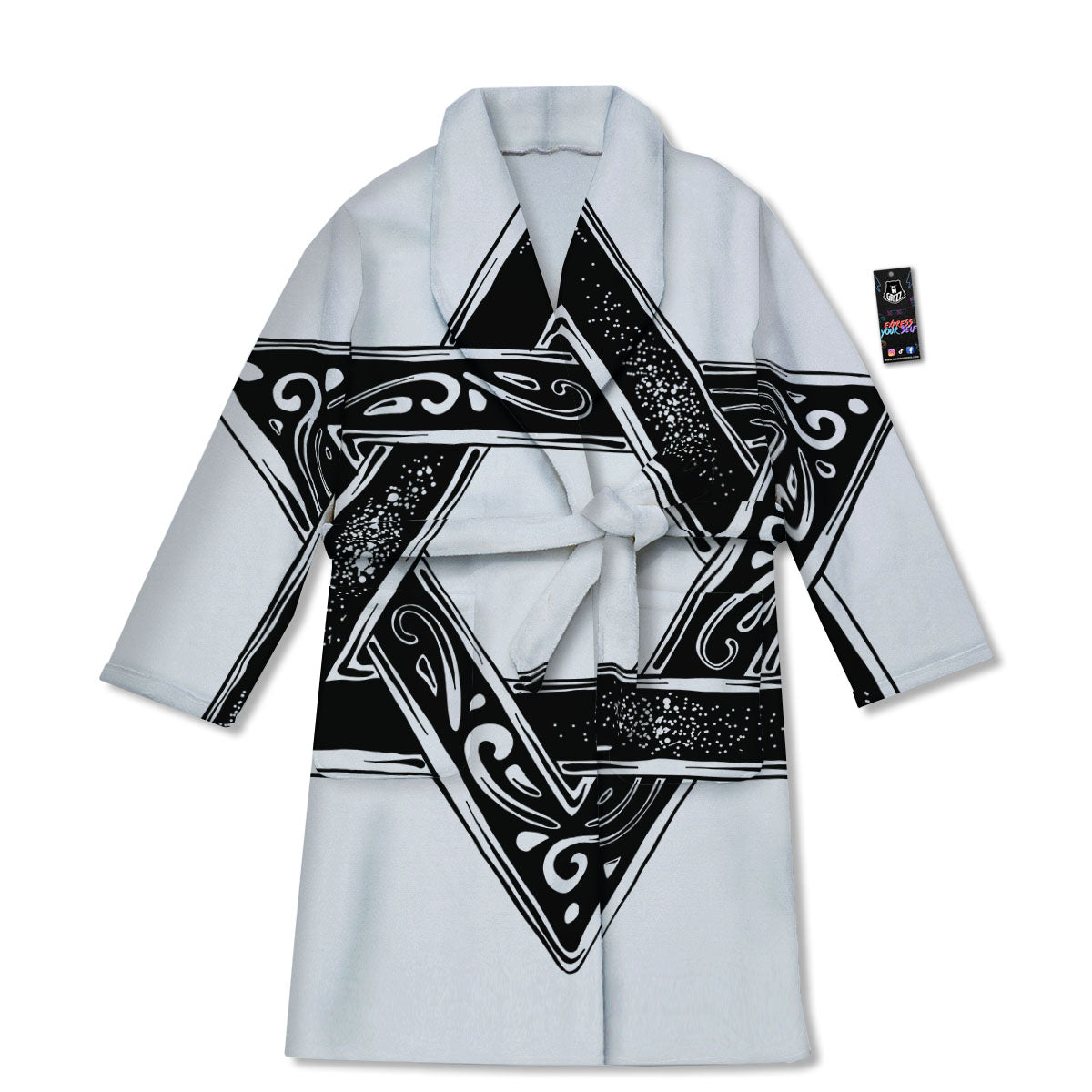 Star of David White And Black Print Bathrobe-grizzshop