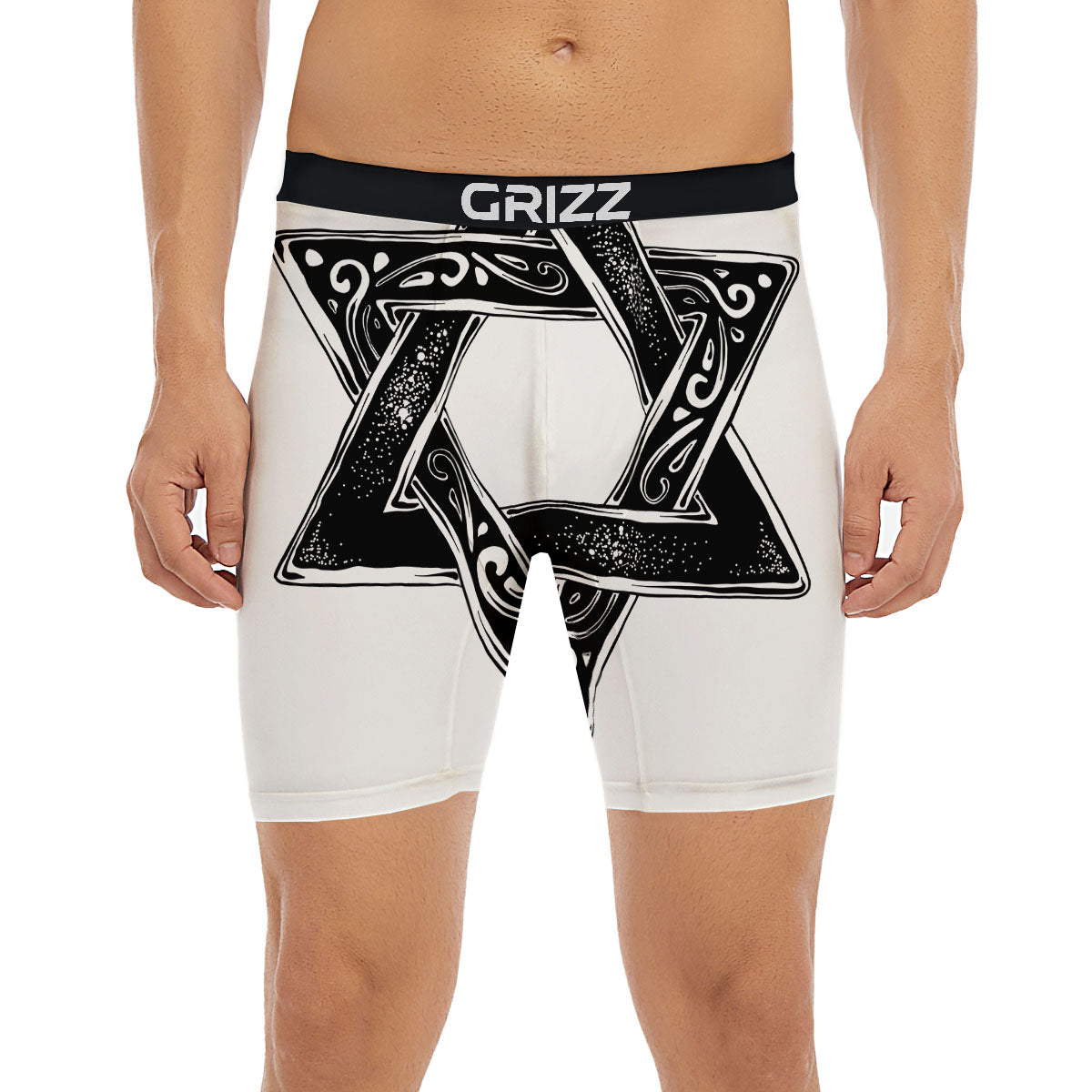 Star of David White And Black Print Boxer Briefs-grizzshop