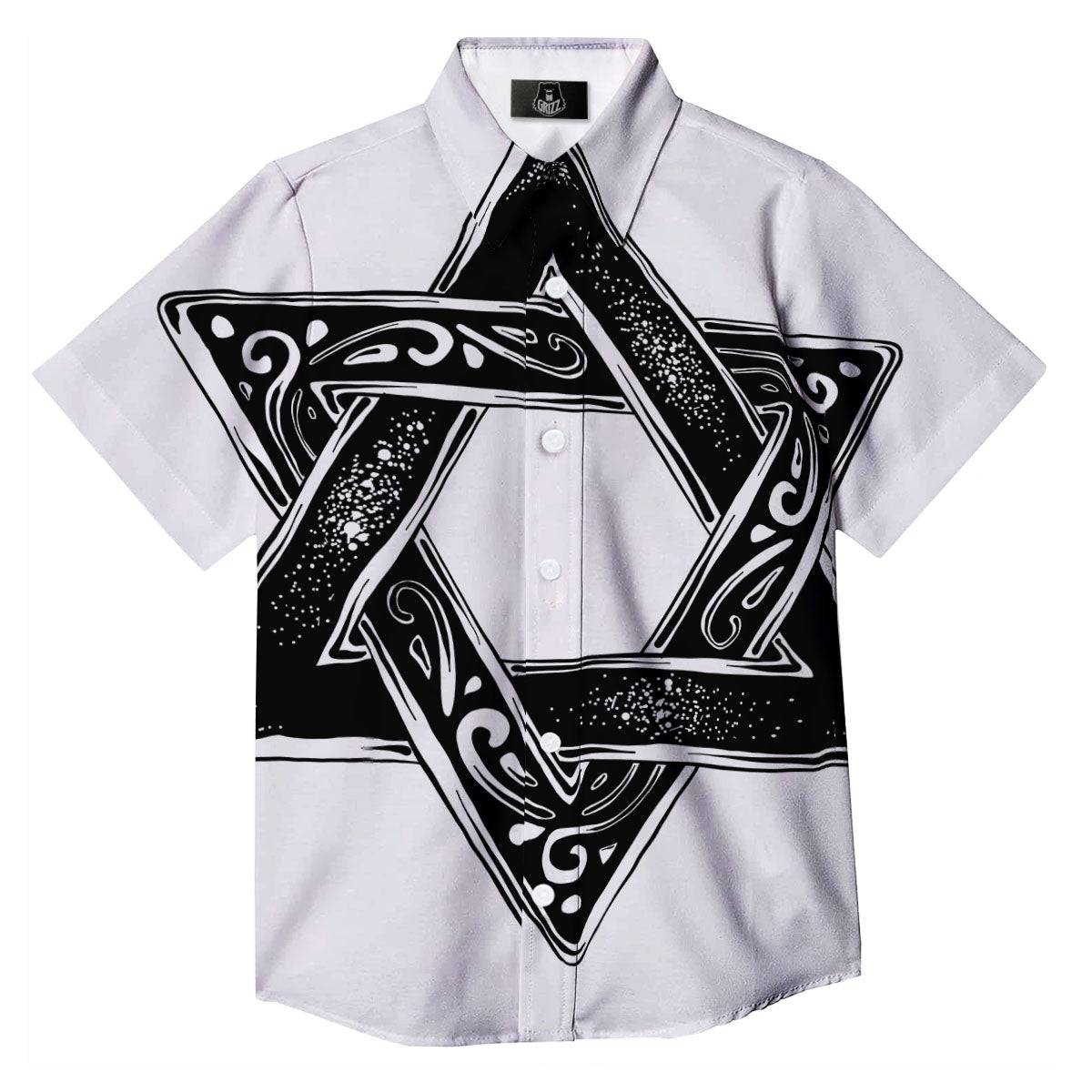 Star of David White And Black Print Button Up Shirt-grizzshop