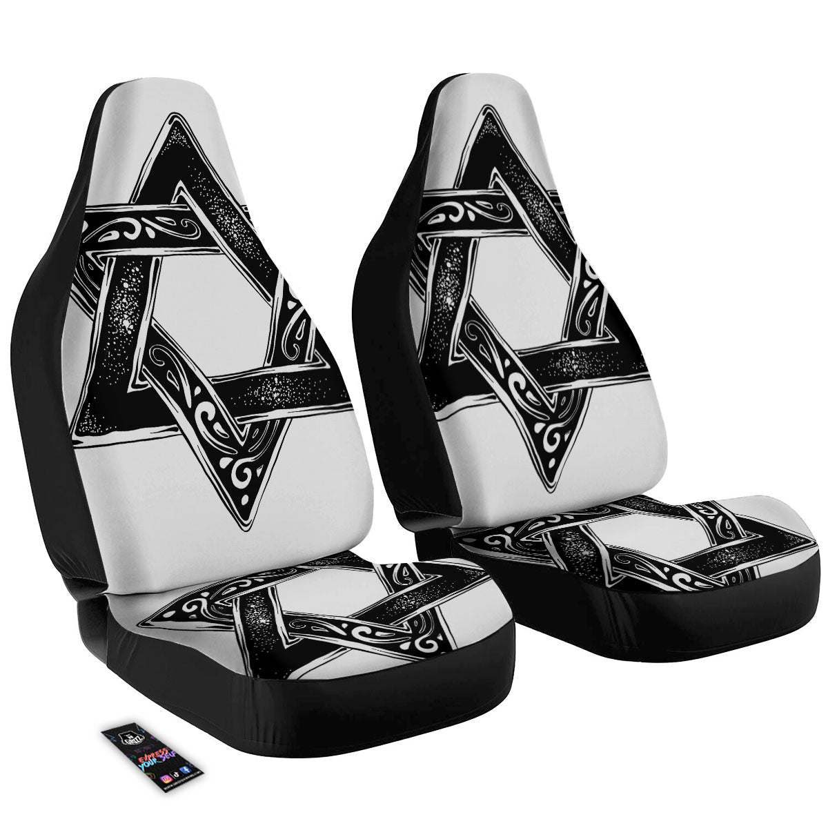 Star of David White And Black Print Car Seat Covers-grizzshop