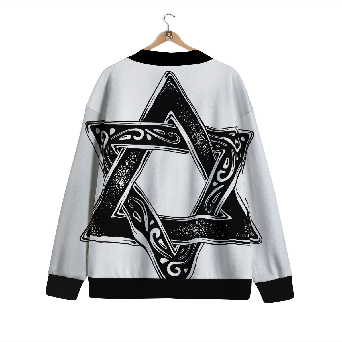 Star of David White And Black Print Cardigan-grizzshop